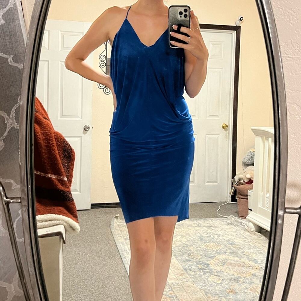 MISA Los Angeles royal blue jersey draped dress